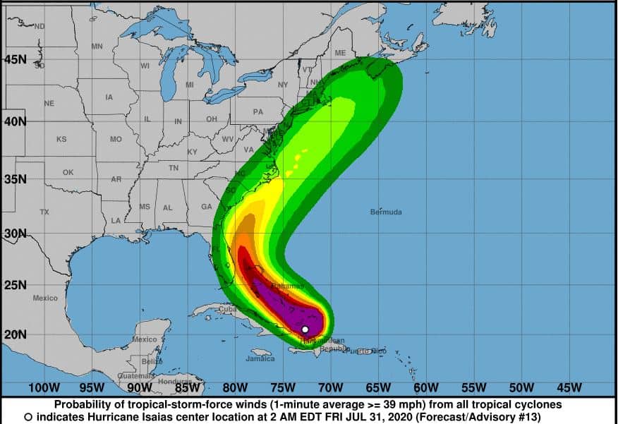 ‘It’s a Hurricane’ Isaias Expected to Become a Cat 2