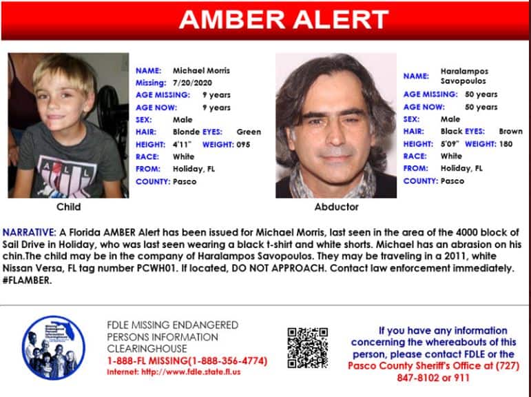 9 Year Old Missing, Holiday Pasco County Amber Alert