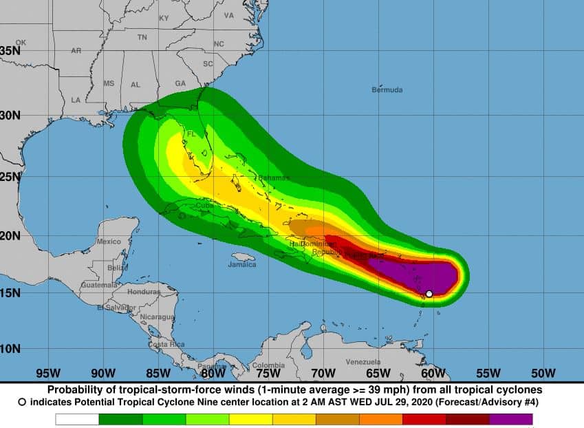 Tropical Storm Isaias Likely to Form Wednesday, Track is Up In the Air, Literally