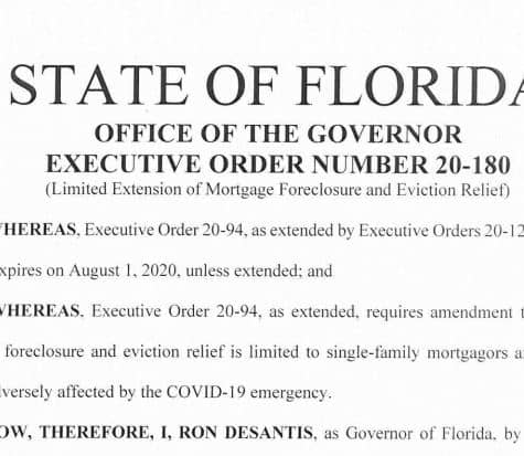 Gov. DeSantis Extends Foreclosure and Eviction Moratorium