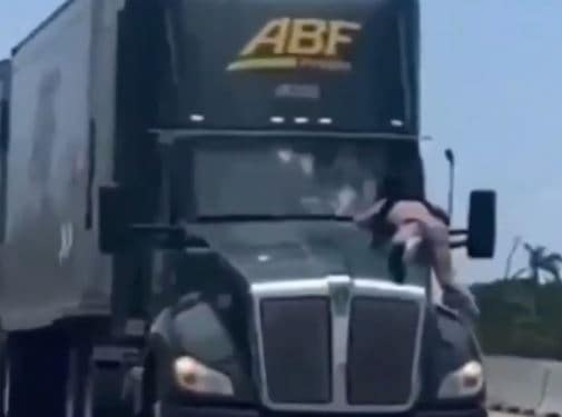 Florida Man On The Hood of a Speeding Semi-Truck, VIDEO