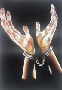 Prisoner Print - hands in cuffs with the flag reflection