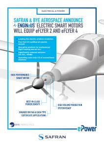 Bye Aerospace and Safran Cooperation Agreement to equip eFlyer all-electric aircraft with ENGINeUS electric smart motors