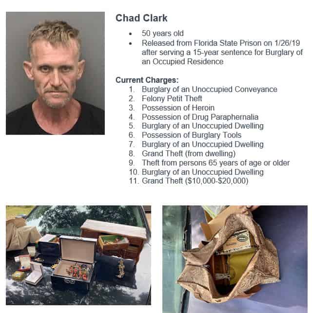 Chad Leslie Clark, 50, is now facing 11 charges in connection with at least three burglaries.