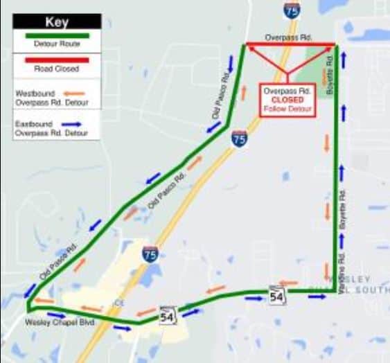 Northbound I-75 traffic DETOUR underway in Pasco County