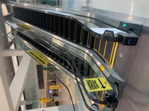 A picture of Clearwin UV-C Escalator Handrail units installed at Syracuse Hancock International Airport