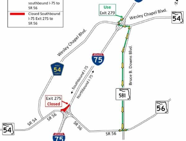 Wesley Chapel: Southbound Traffic To Be Directed Off And Back Onto I-75 At Overpass Road Saturday Night