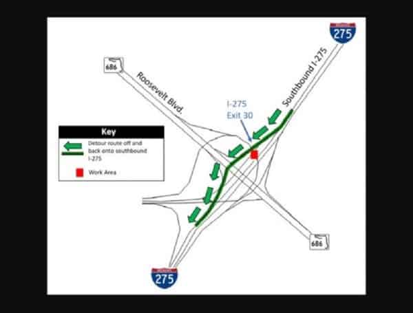 Southbound I-275: Motorists To Detour At Roosevelt Blvd Nightly