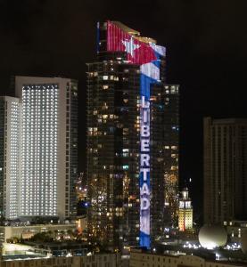 Largest Electronic Cuban Flag, Signal of Solidarity Lights-Up Paramount Miami Worldcenter Tower