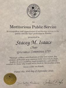 Stacey Isaacs Recognized by The Florida Bar for Meritorious Service