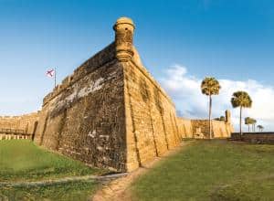 The sun rise over the Castillo de San Marcos, the 16th century Spanish fortress built to protect Florida from raiding privateers