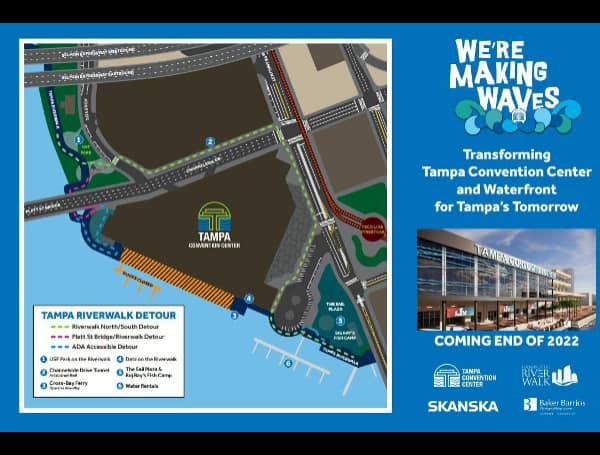 Portion Of The Tampa Riverwalk Will Temporarily Reroute As Convention Center Improvement Plan Progresses