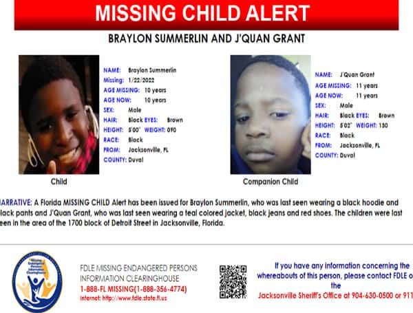 Florida Missing Child Alert Canceled For 10 And 11-Year-Old Boys, Found Safe