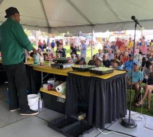 Chef cooks in front of audience