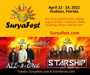 SuryaFest Music, Health and Wellness Festival Premiers April 22nd-24th in Hudson, Florida