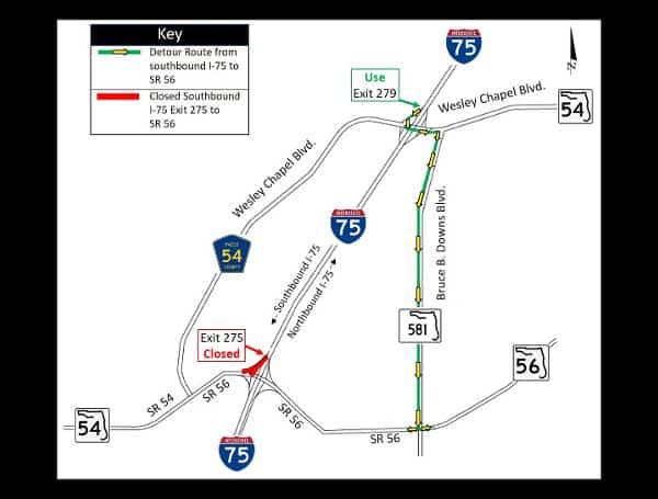 WESLEY CHAPEL: SR 56 Ramp Onto Northbound I-75 To Be Closed Monday Night