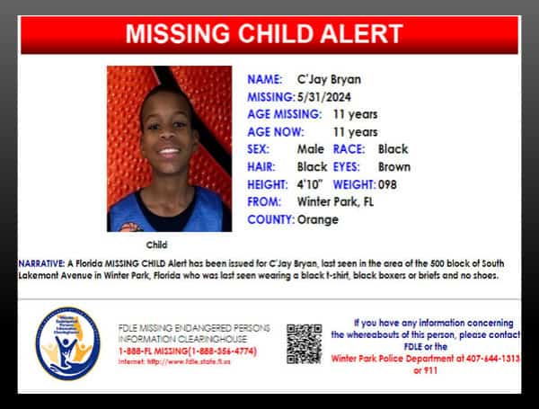 Florida Missing Child Alert Canceled For 11-Year-Old C’Jay Bryan, Located Safe