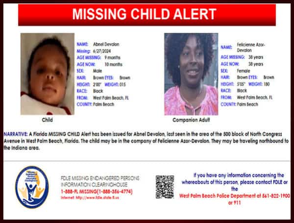 Florida Missing Child Alert Issued Canceled For 10-Month-Old Abnel Devalon, Located Safe