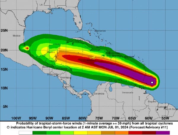 Current Path Shows Hurricane Beryl Poses No Threat To Florida, Heads For Western Caribbean