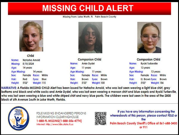 Florida MISSING CHILD Alert Canceled For Three Missing Girls, Found Safe