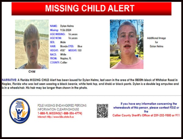 Florida Missing Child Alert: 16-Year-Old Dylan Helms