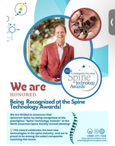 Spectrum Spine Inc receives “Best New Technology in Spine” Award