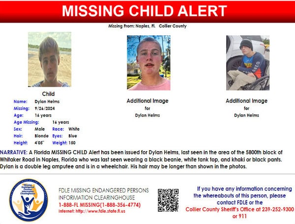 Florida Missing Child Alert Canceled For Dylan Helms In Naples, Located Safe