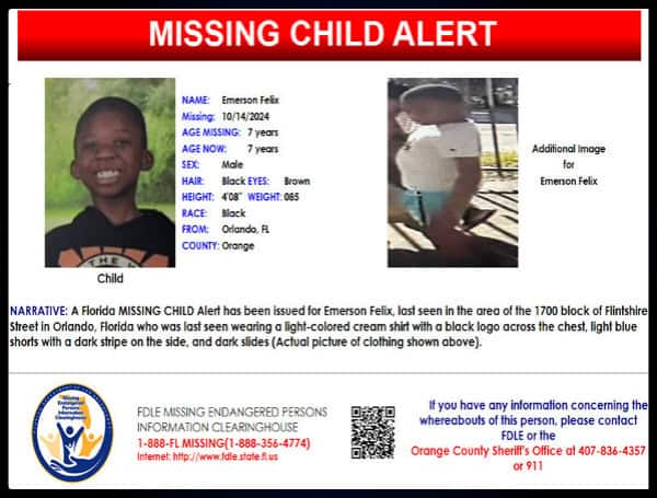 Florida Missing Child Alert Canceled: Body Of Missing 7-Year-Old Emerson Felix Found In Water